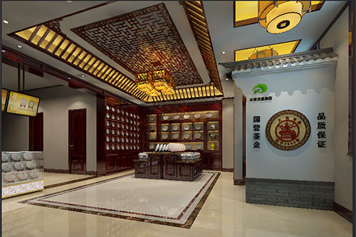 富锦古朴典雅的中式茶叶店大堂设计效果图