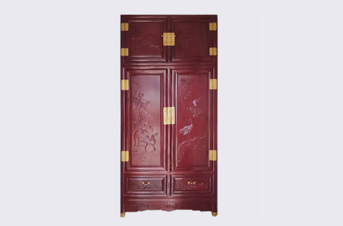 富锦高端中式家居装修深红色纯实木衣柜